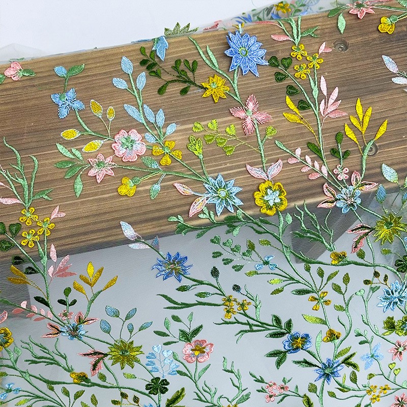 Textile And Sewing Supply - 90x130cm Floral Vine Embroidered Tulle Lace