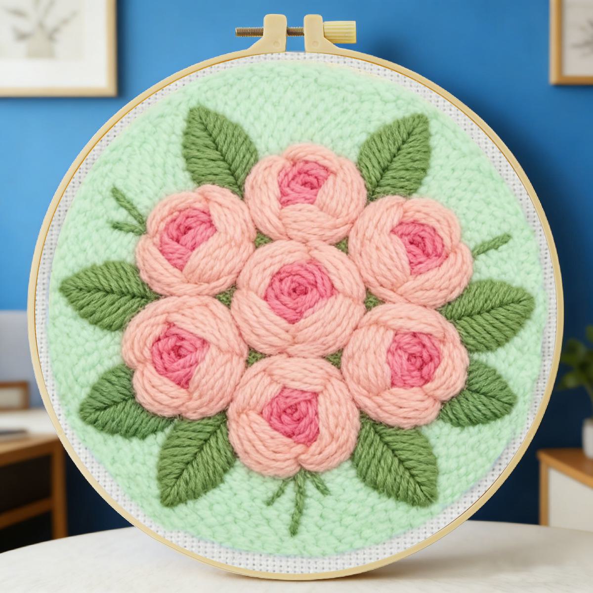 Is Sewing Textile Art - 20X20CM/7.87inch Flower Punch Needle Embroidery Set